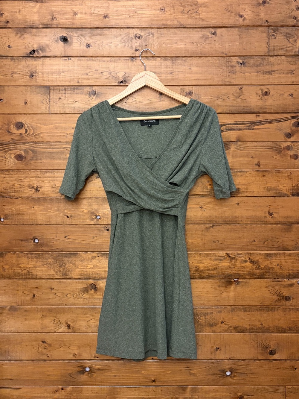 Betabrand Olive Green Wrap-Style Midi Dress